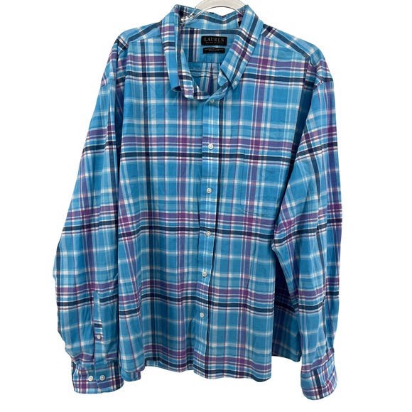 Lauren Ralph Lauren Tops - Lauren Ralph Lauren Plaid Button down 2XL Soft Stretch Fit‎ Blue Black label